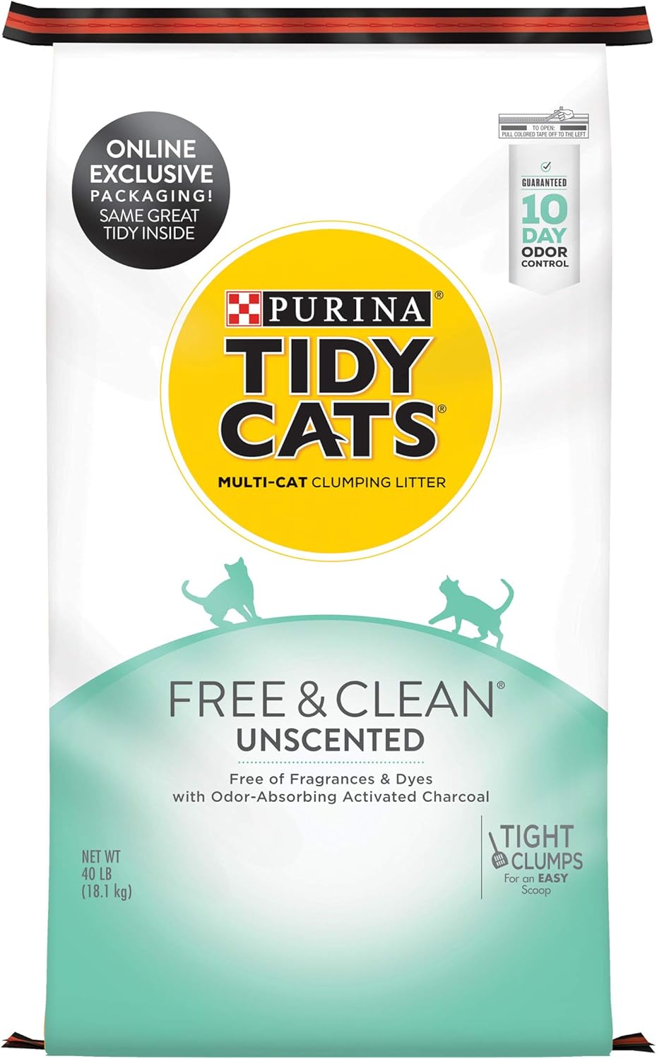 Purina Tidy Cats Clumping Cat Litter, Free & Clean Unscented Multi Cat Litter - 40 lb. Bag