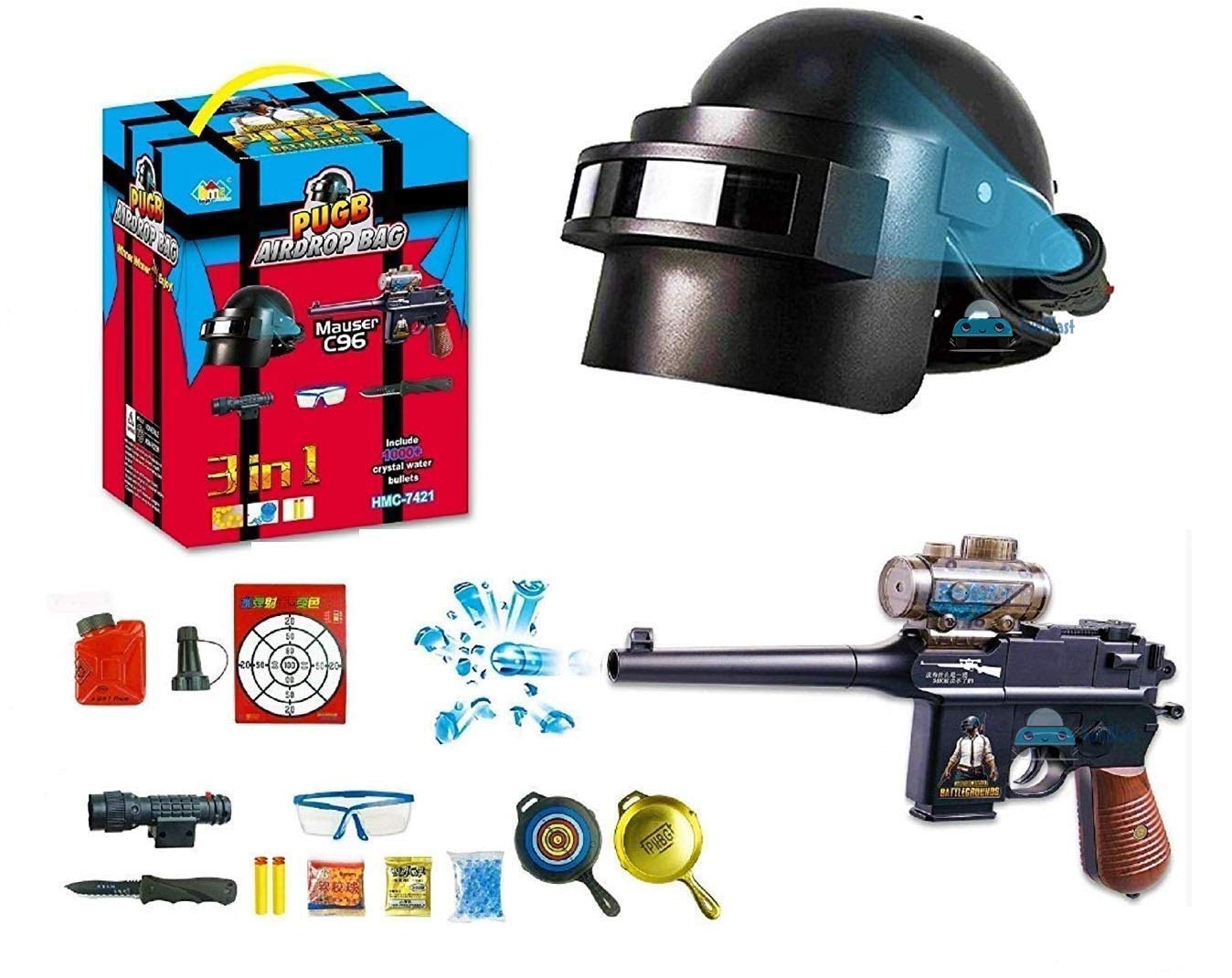 FunBlast 3 in 1 Airdrop Box Pubg Weapon Toy for Kids Boys Toy with Helmet, Combat Set Toy for Boys Gun Toy – Role Play Toy Series – Multicolor (B08X4F8N1H) Amazon Price History, Amazon Price Tracker