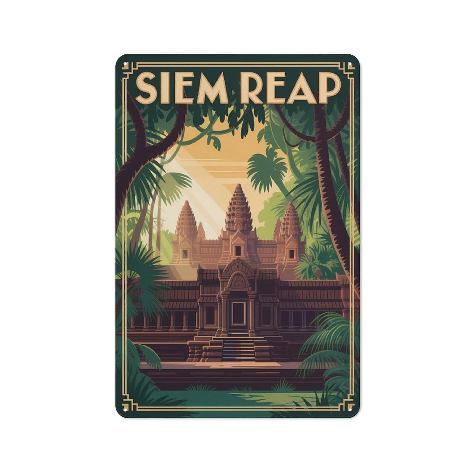 Junmoney Style-8 Rustic Metal Sign With Siem Reap Travel Design 30X20cm, Country Vintage Cottage Wall Art For Kitchen, Cottage, Porch Or Garden Room