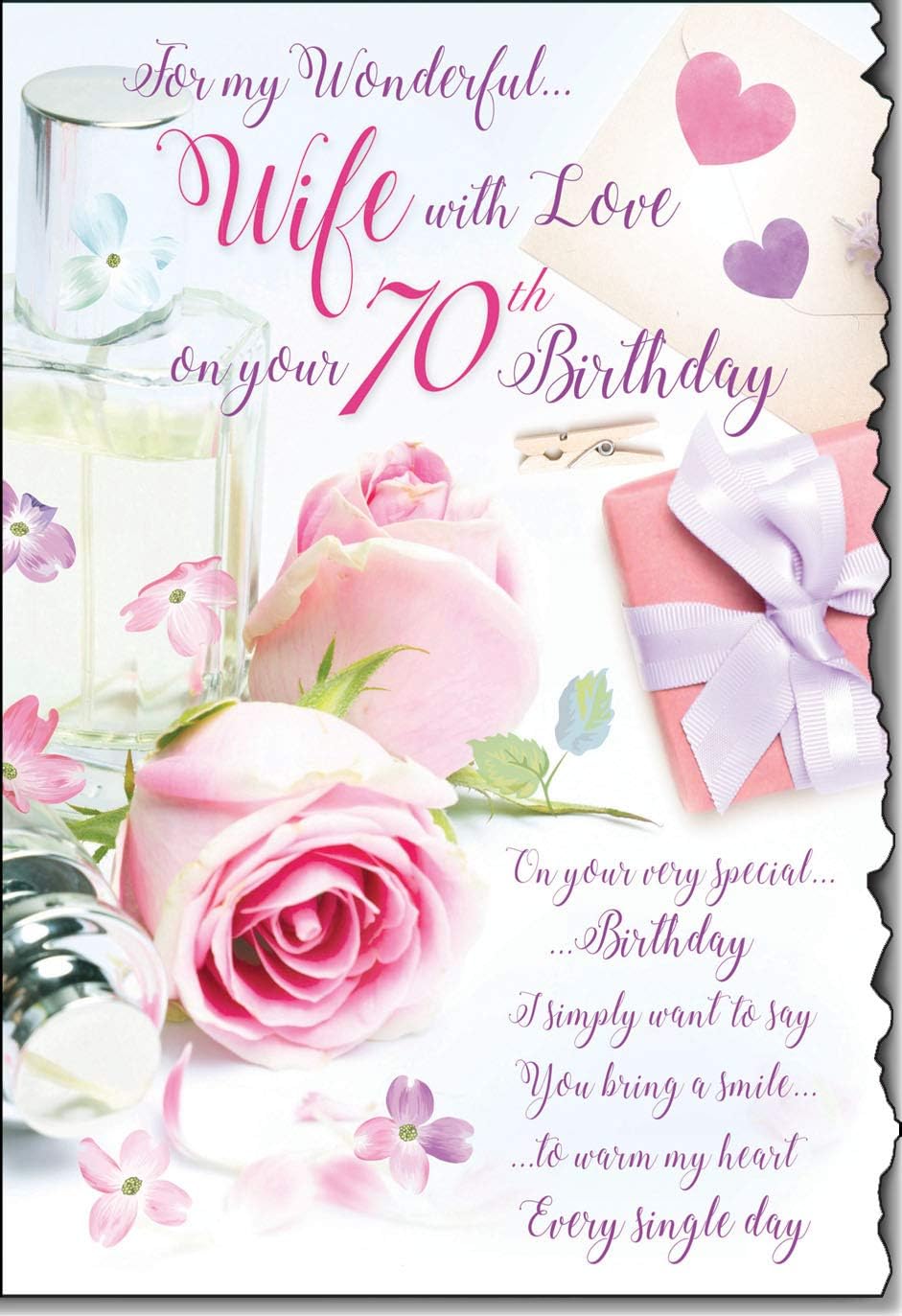 For My wonderful Wife On Your 70th Birthday Day Card Lovely Verse, white|brown|red|peach, 210 x 290 mm