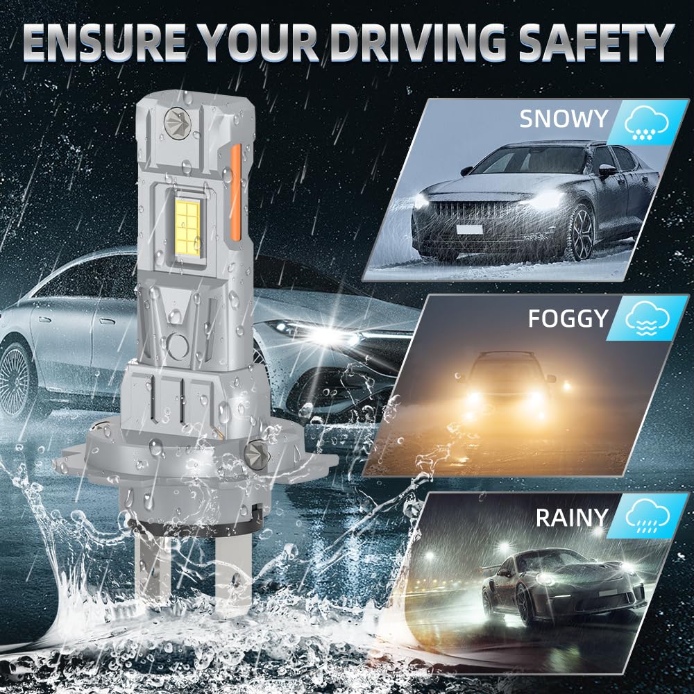 Żarówka LED Samochodowa H7 120W 20000LM 6000K Białe Zimne, Chip CSP3570, Chłodzenie Miedziowe, Plug&Play, Kompatybilna z VW Skoda Audi BMW Mercedes Hyundai Opel Kia, Zestaw 2 sztuk
