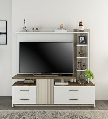 TV Unit | Stanley | 3 Year Warranty |Wall Unit Freestanding, TV Unit | Large Size | Engineered Wood |Modern Design| Kingston White