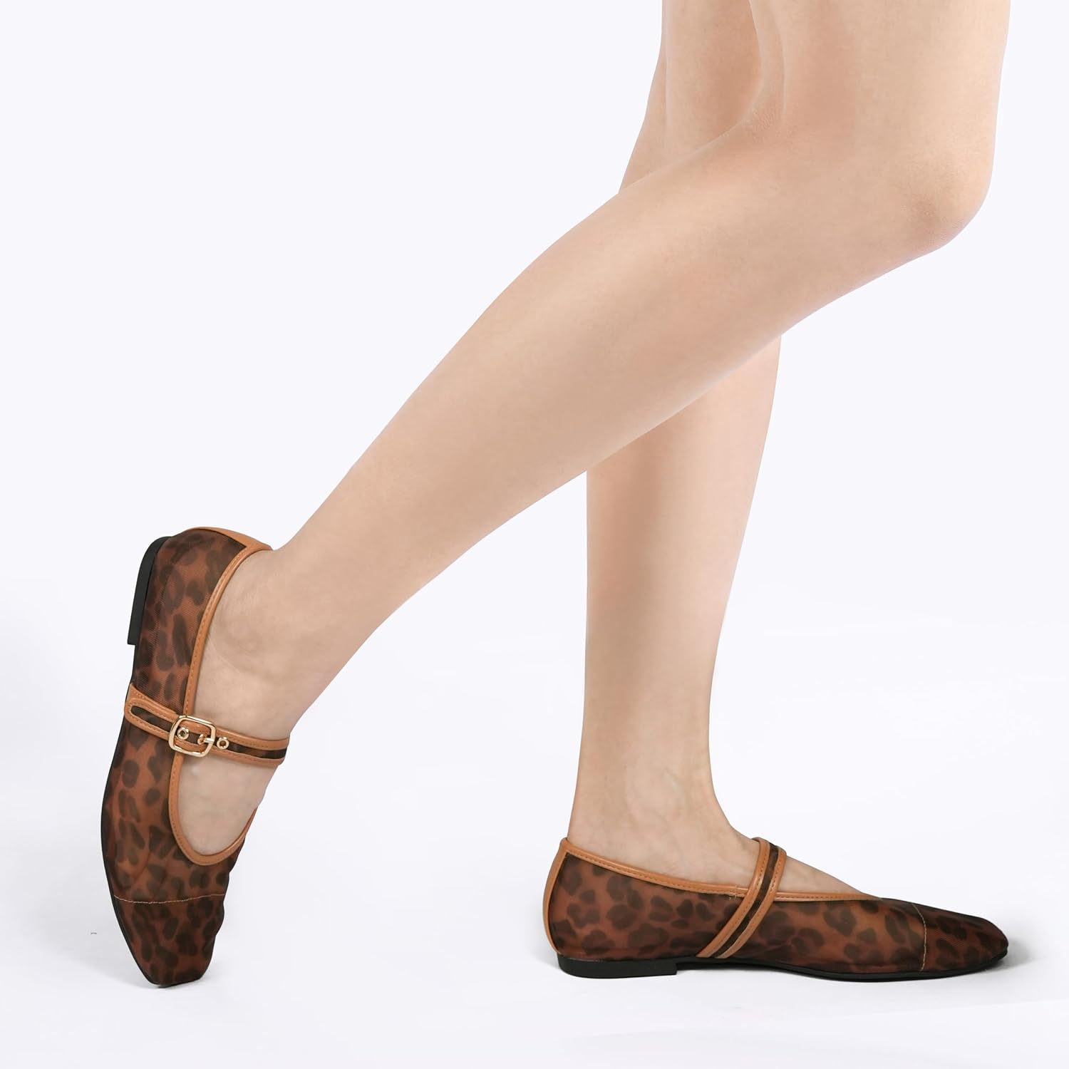 Leopard Print Mesh Ballet Flats
