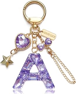 Initial Letter Keychain Gift for Women Girls Bling Cute Backpack Car Key Cup Heart Charms Accessories
