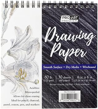 PRO ART Premium Drawing Pad 6"x6", 30 Sheets, 80# Wire, Sketch Book