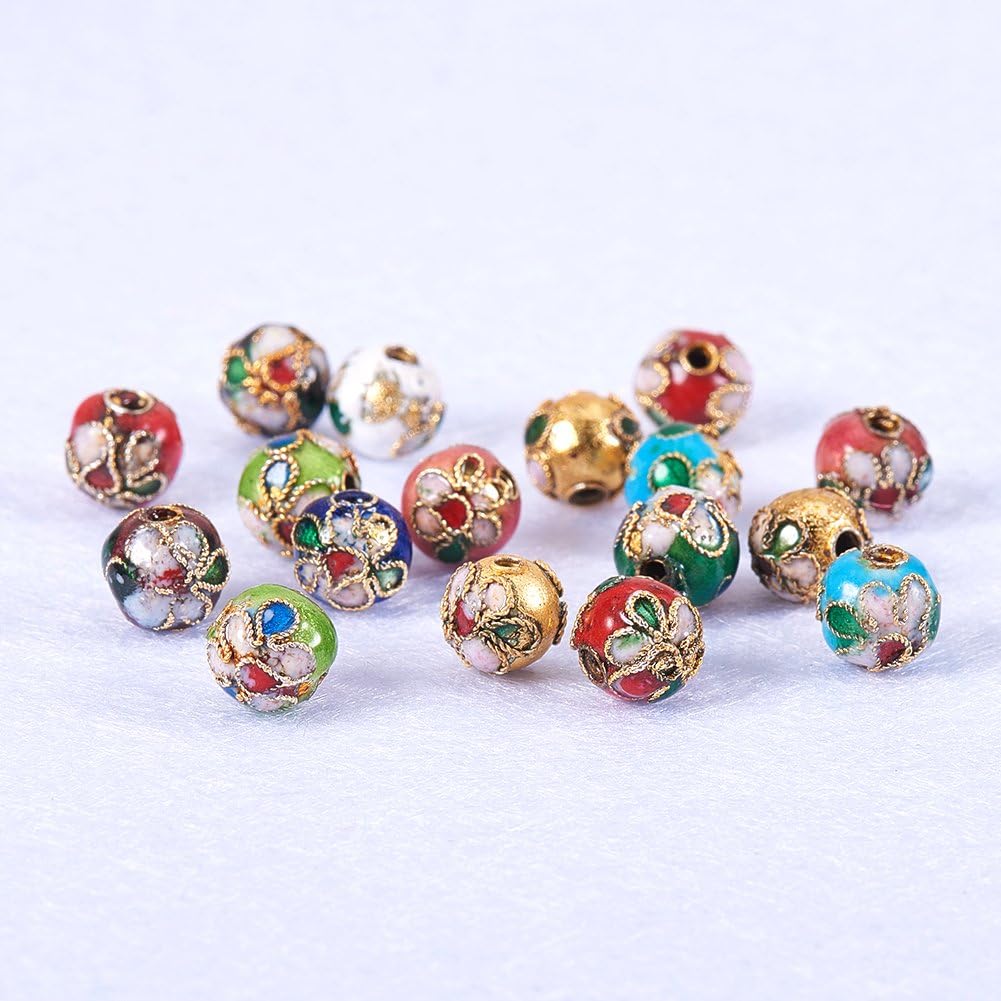 PH PandaHall 120 Pieces 8mm Handmade Round Enamel Cloisonne Beads for DIY Jewelry Making Craft Loose Beads, Mixed Color