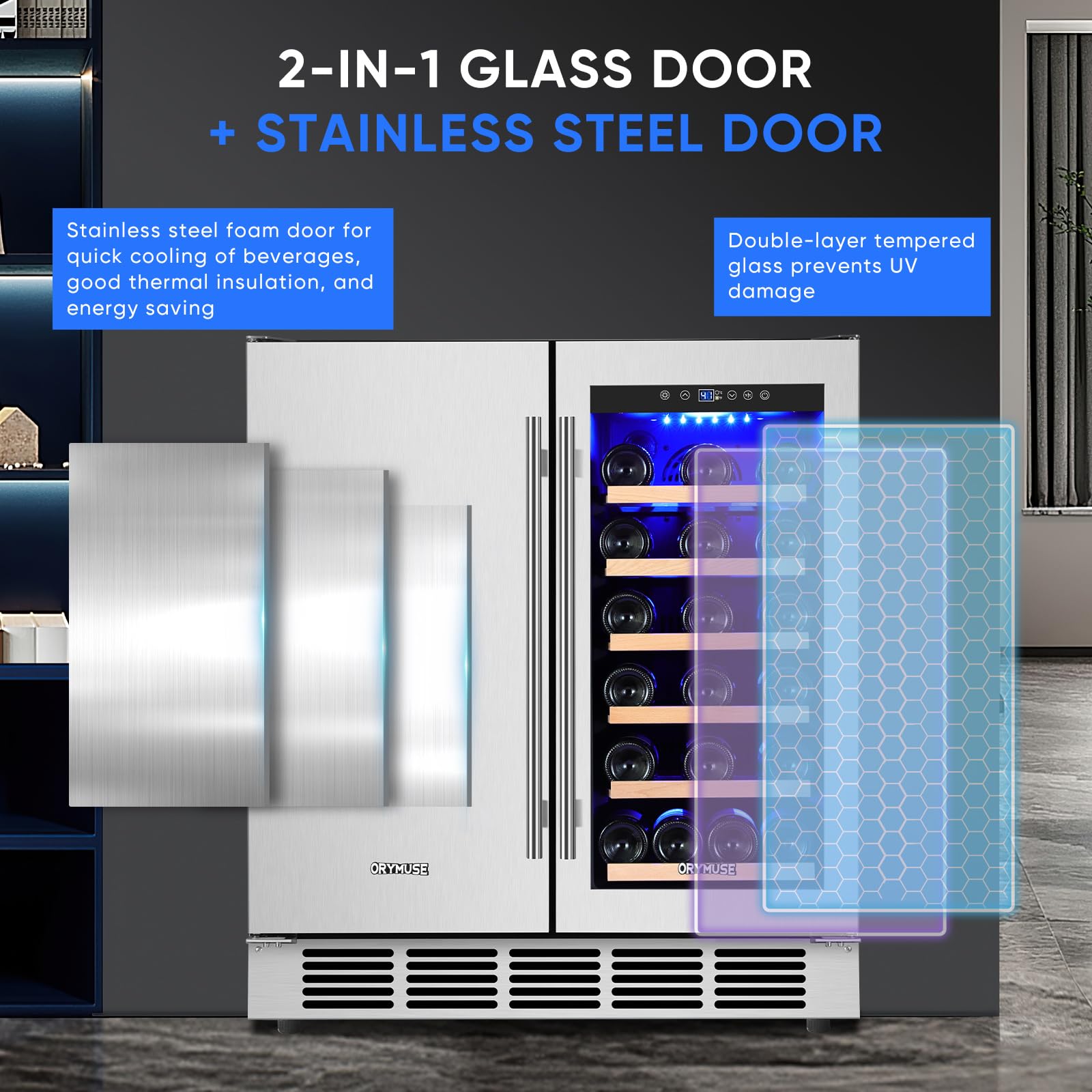 Orymuse 30" Stainless Steel Wine & Beverage Refrigerator - Dual Zone, Built-In/Freestanding With Upgraded Cooling - 30 Bottles & 110 Cans Capacity on Fridge.com - View 5