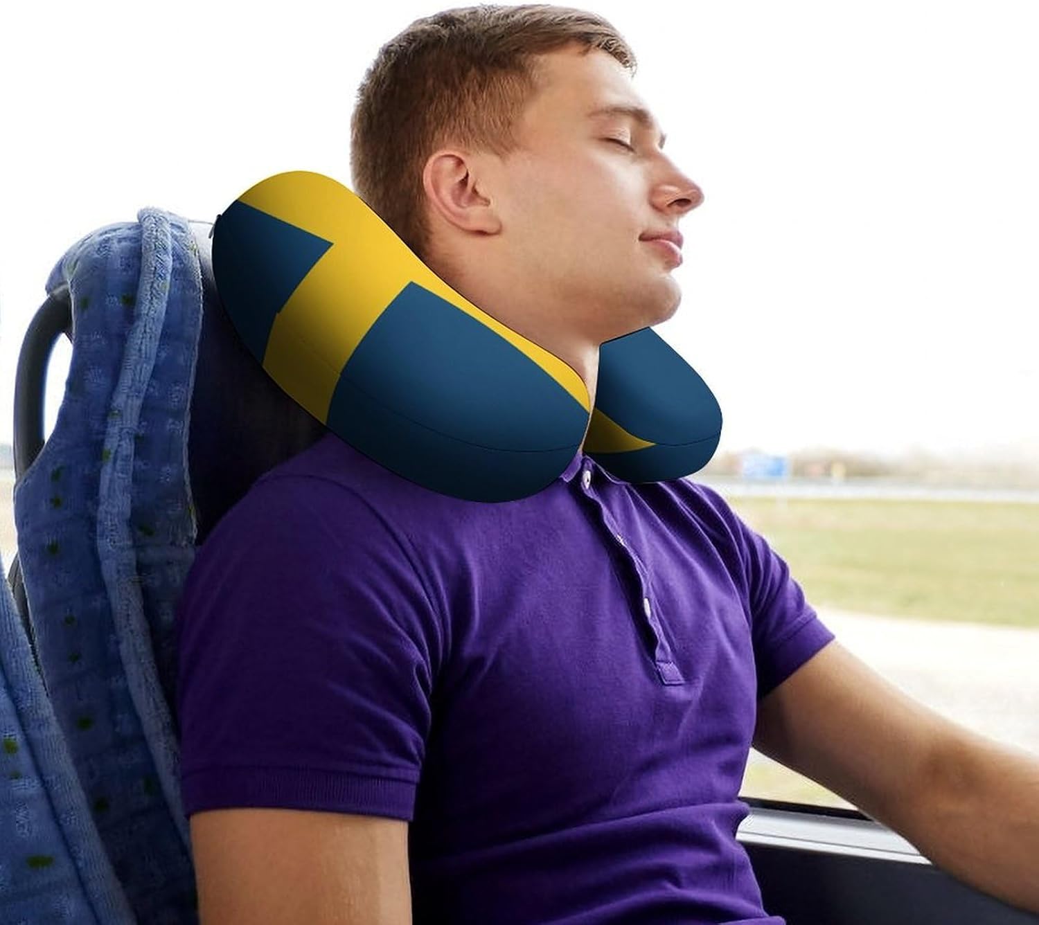 Swedish Flag Travel Pillow U Shape Neck Pillow Washable Pillowcase for Sleeping Chair