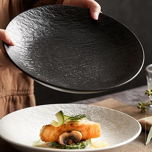 Miniatura 3 de Juego de platos llanos Bandeja de frutas Plato hondo para el hogar Tazón de ensalada de cerámica Plato de sopa Plato de roca blanca Plato de cocina