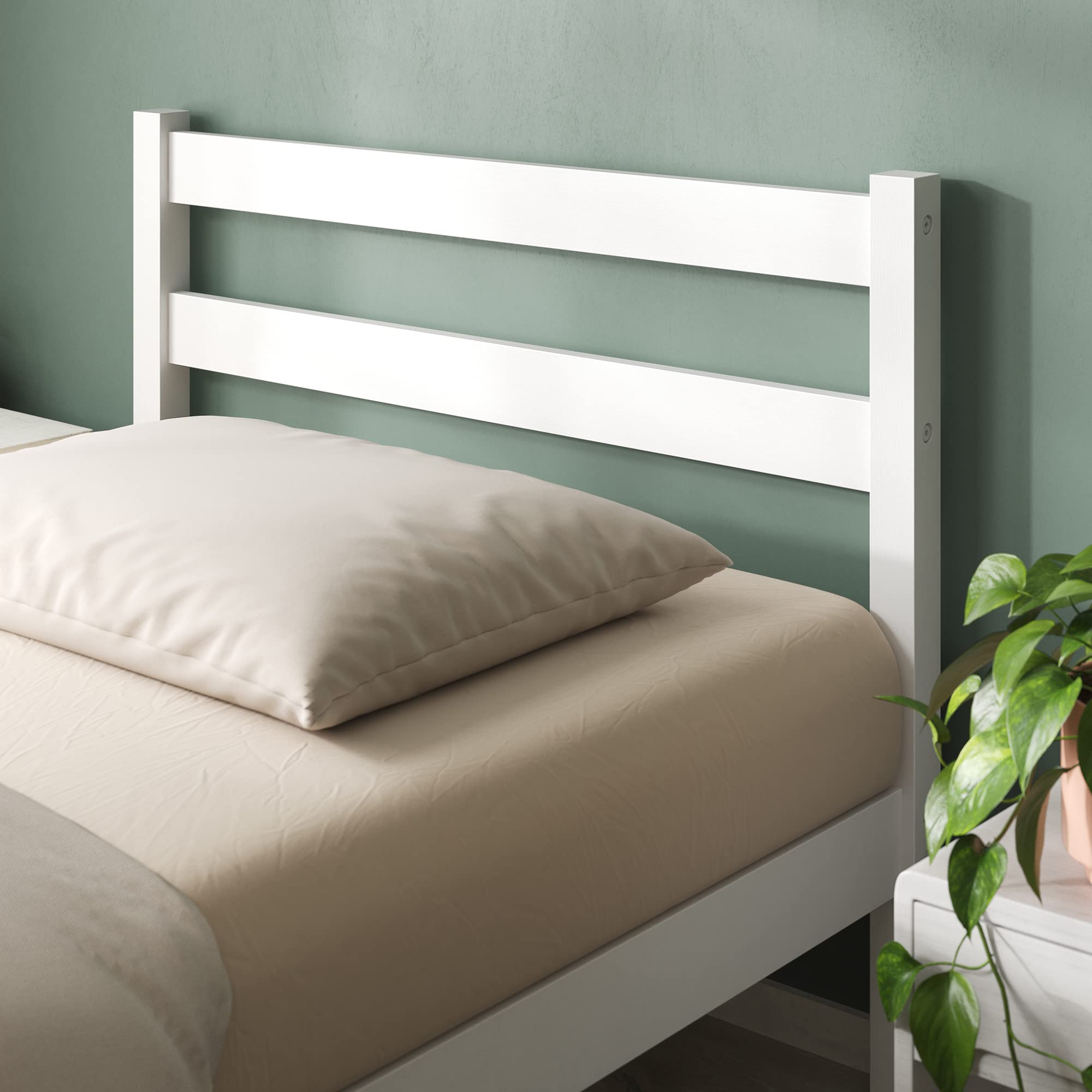 Zinus Robin Struttura Letto Singolo 80x190 cm con Testiera in Bambù - Altezza 20 cm - Rete Singola con Doghe in Legno - Per Adulti, Bambini e Teenager - Facile da Montare - Bianco