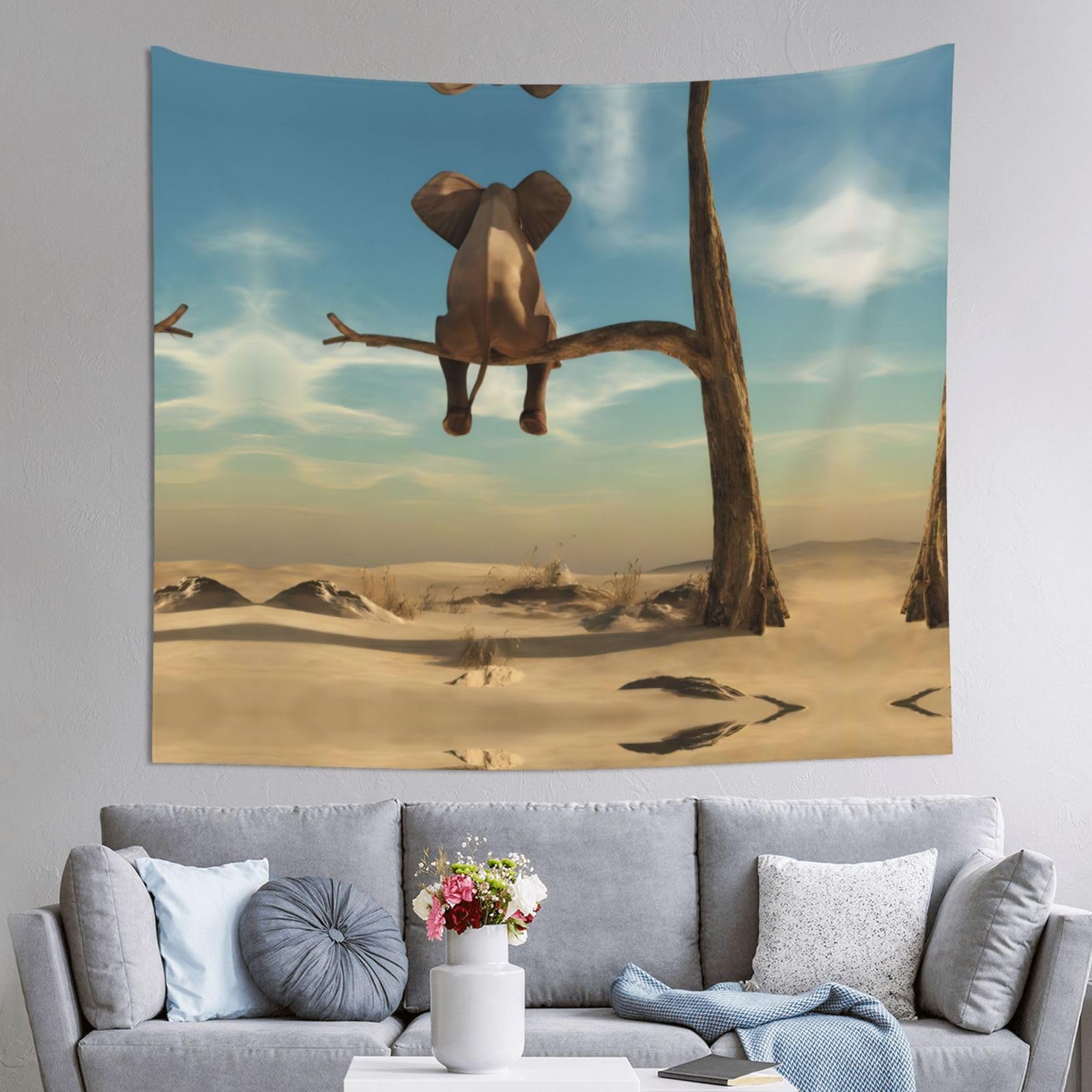 HLSBSSL 60x51in Resting Elephant Printed Tapestry Tablecloth for Dormitory and Picnic Rooms - Multifunctional Fabric Hanging