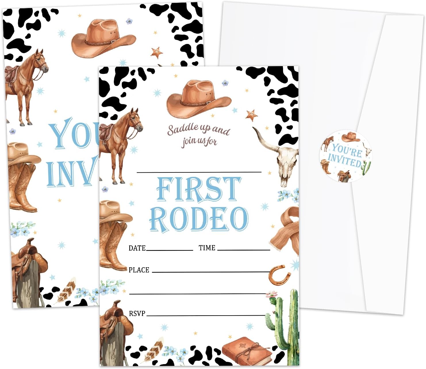 First Rodeo Birthday Invitations, 1St Party Invites Cards with Envelopes and Sticker (20 Pack), Western Theme Birthday Party Decorations Supplies /11
