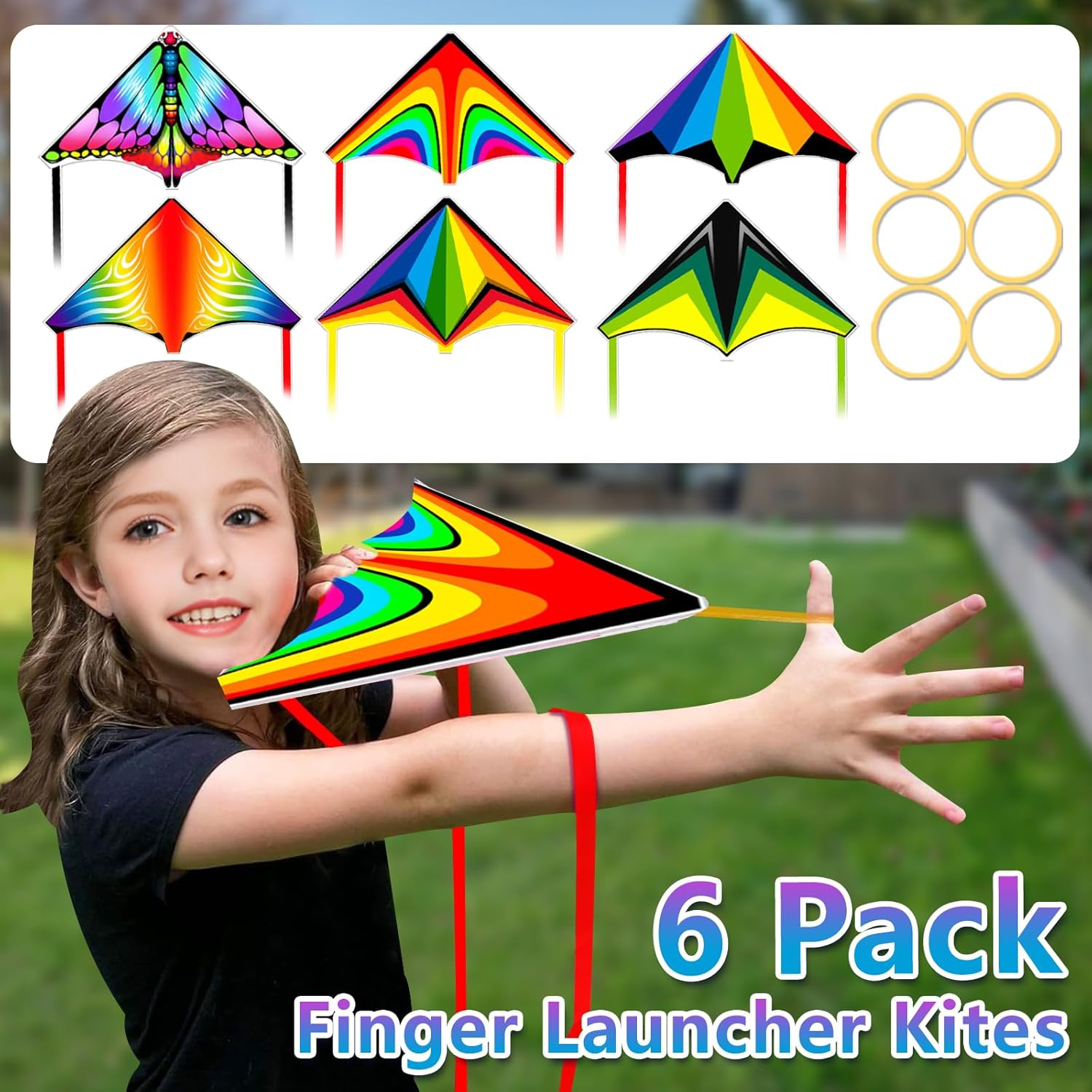 6 Pcs Mini Kites for Kids Ages 3-5 4-8 8-12, Finger Launcher Kites Easy to Fly on Beach|Park|Plaza|Garden|Backyard, Great for Easter Basket Suffers Birthday
