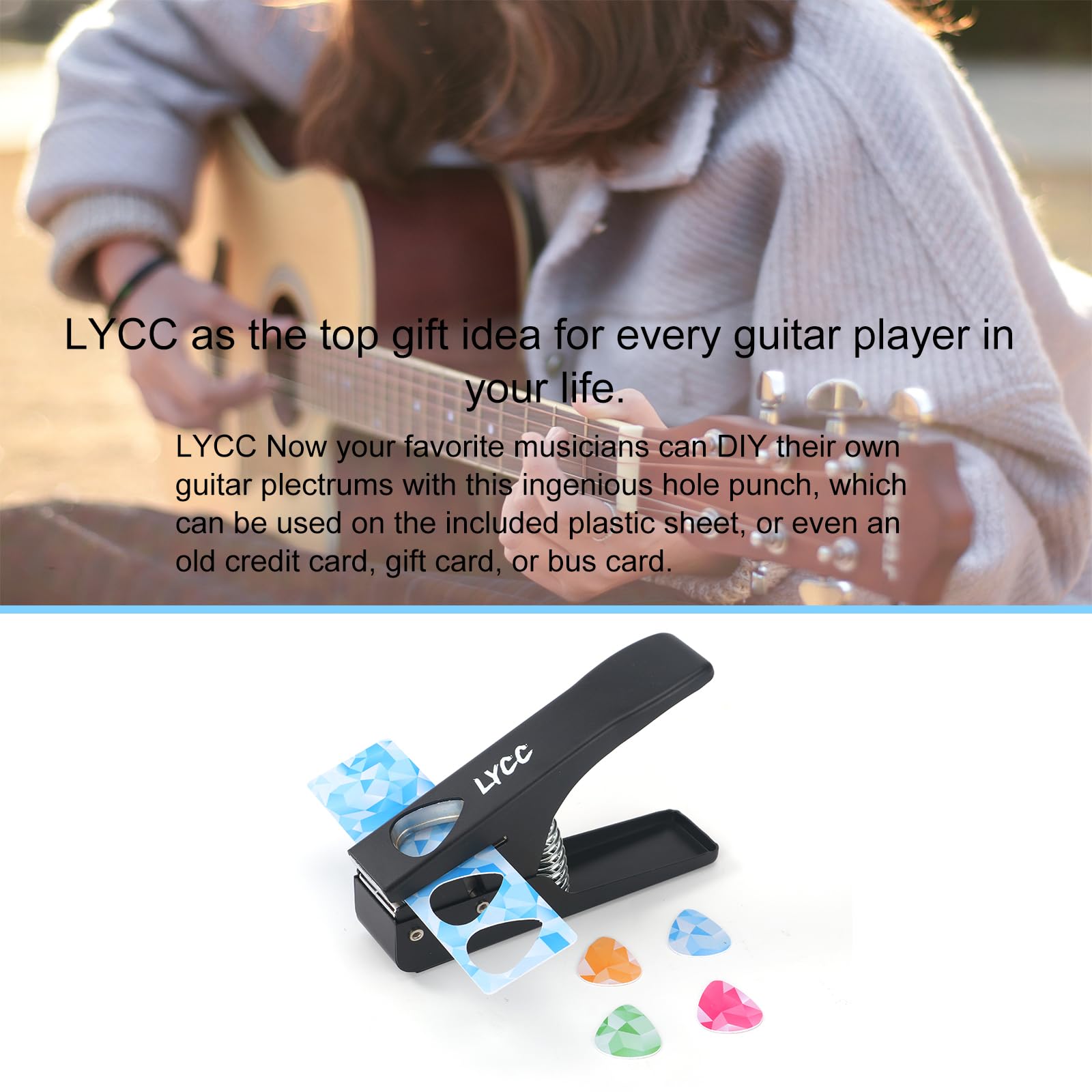 Púas de guitarra para bricolaje, paquete de regalo de lujo, fabricante de púas de guitarra premium, 16 tiras de clip de paleta y una lima para alisar, color negro