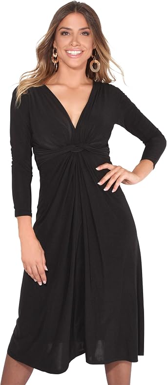 KRISP Women Knot Front Long Sleeve Party Midi Dress