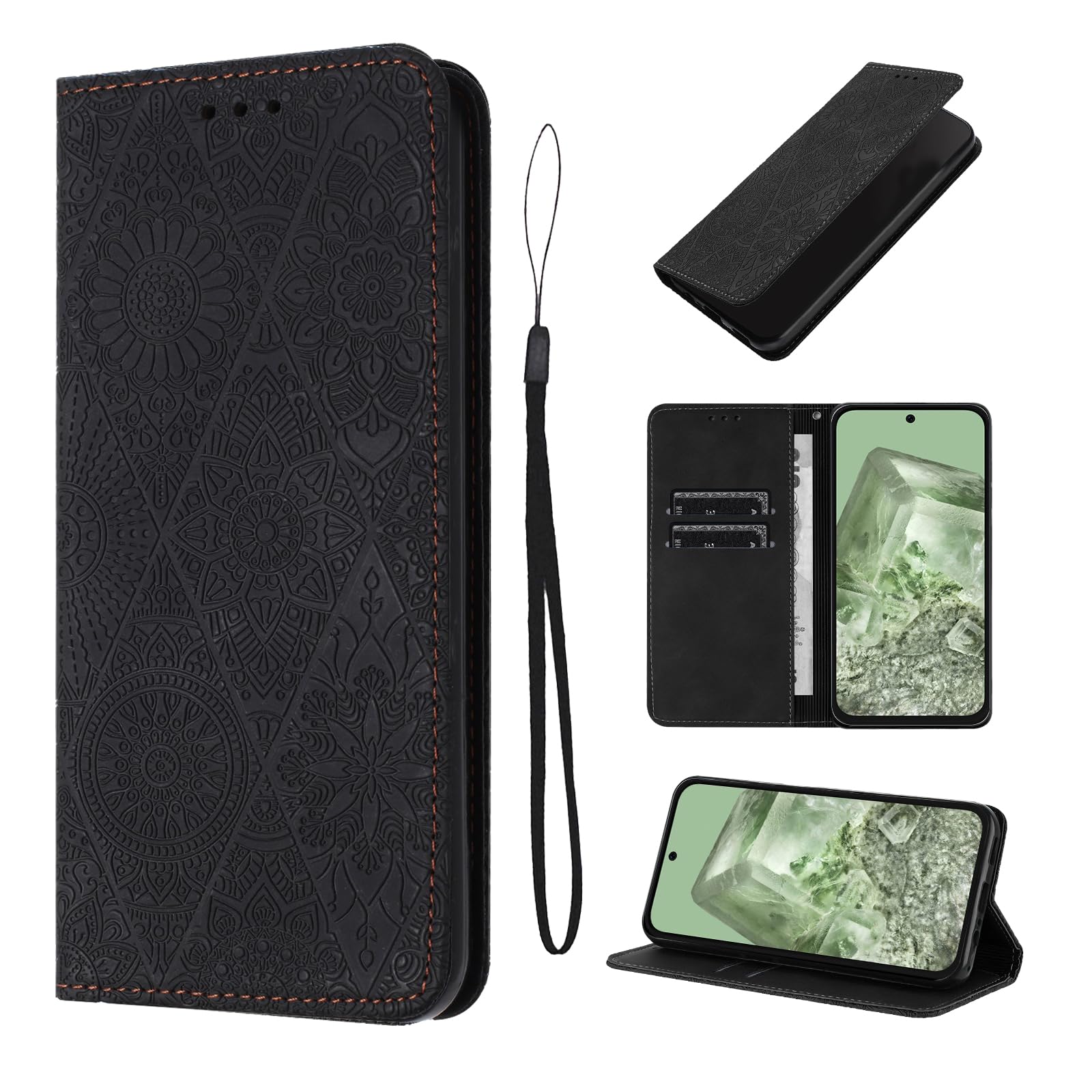 Phone Case For Google Pixel 8A 5G 6.1 inch Stand Function Google Pixel 8A Case Magnetic Closure Google Pixel 8A Case With Card Slots Black