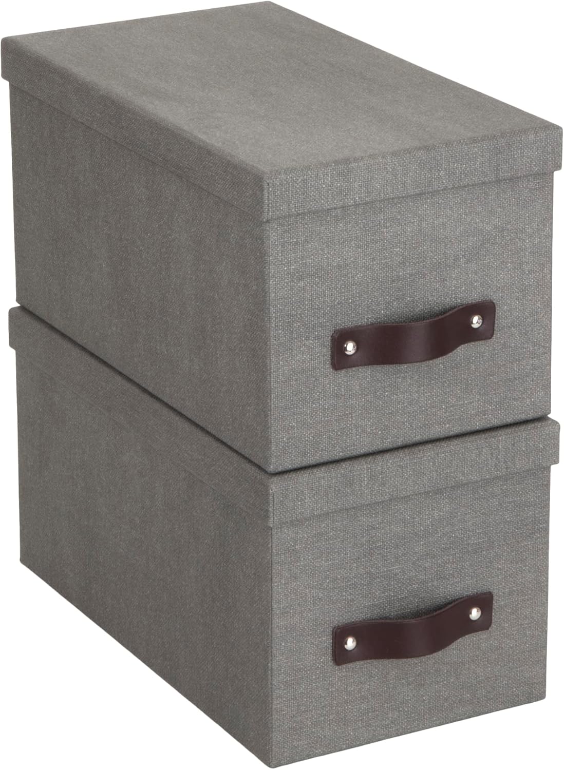 Bigso Silvia Organizational Storage Box with Leather Handle for Shelves and Stacks Easily - Durable and Decorative Storage Boxes with Lids - 5.9 in x 6.5 in x 11.6 in - 2 Pack - Blue