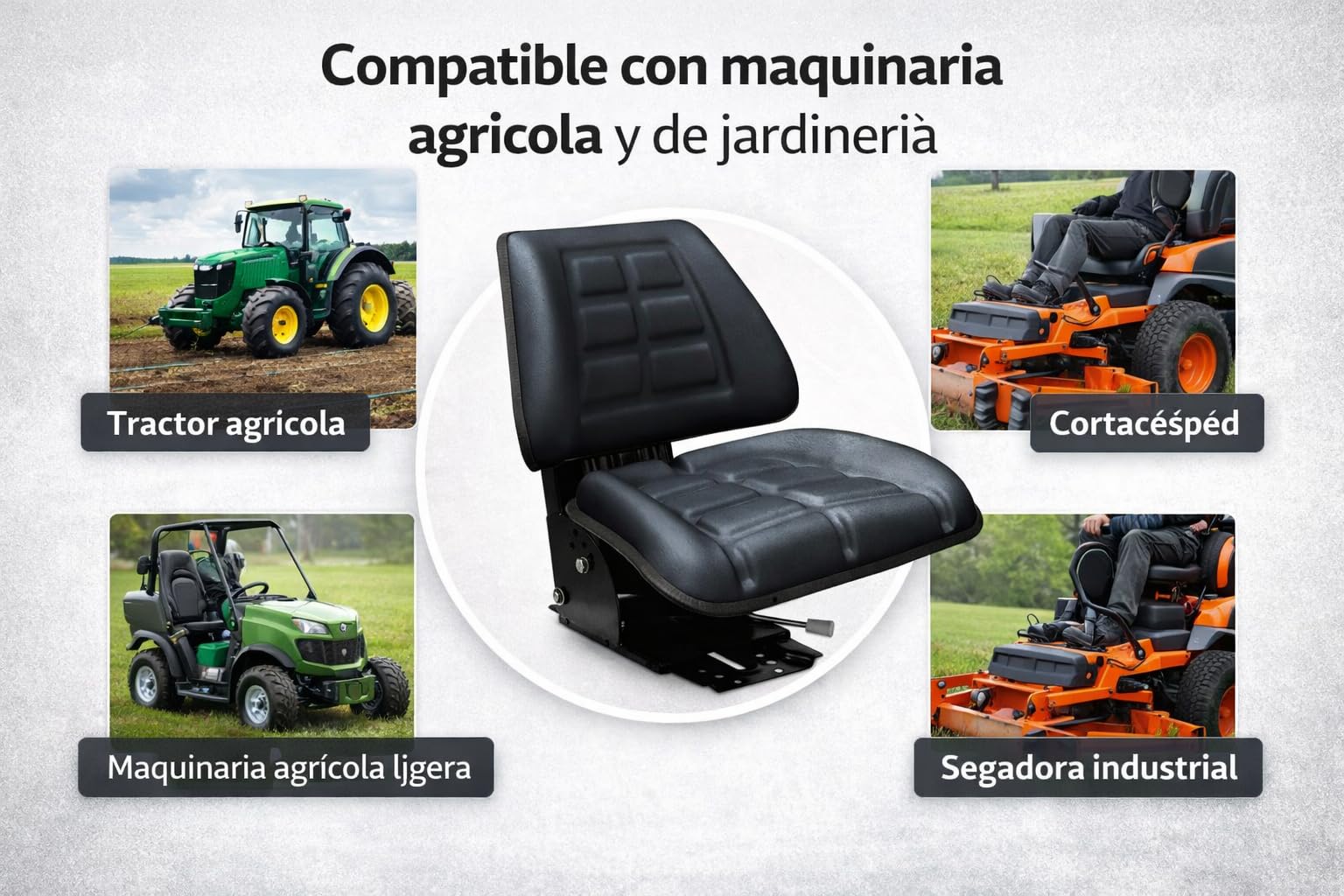 ASIENTO UNIVERSAL TRACTOR PVC NEGRO RM30 | Para Maquinaría Agrícola, Excavadoras, Maquinas Industriales, Maquina Ganadera, Motos Agrícolas, Asiento Segadora, Montacargas, Carretillas Elevadoras