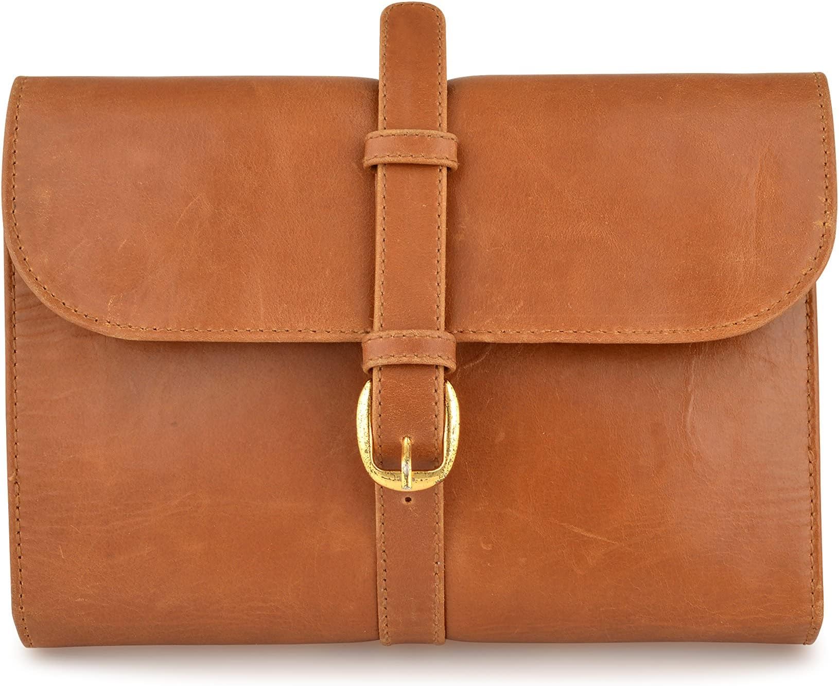 Woodland Leathers Mens Toiletry Bag and Wash Bag, Genuine Leather Large Travel Toiletry Bag for Men Scratch and Water Resistant, Woodland Hand Made and Limited Edition Wash Bag (Brown 2)
