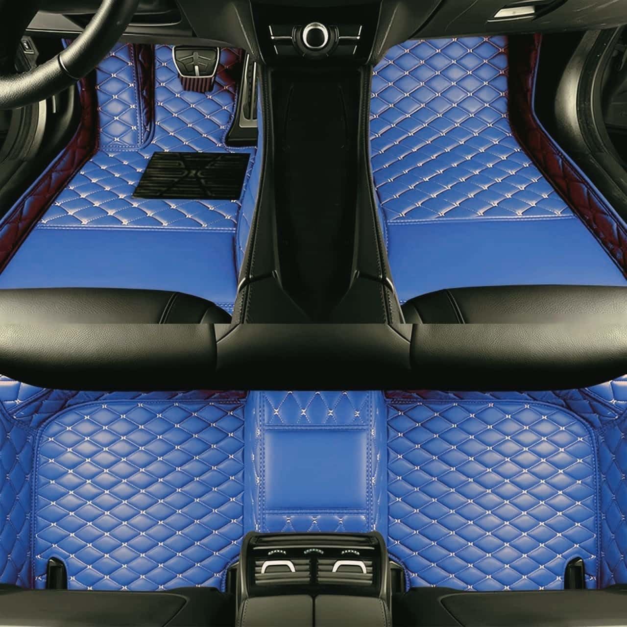 Custom Luxury Car Floor Mats Suitable for All Sedans, Sports Cars,SUV, Business Vehicles, Trucks, Waterproof and Anti Slip Fully Covered Leather Floor Mats (Blue)