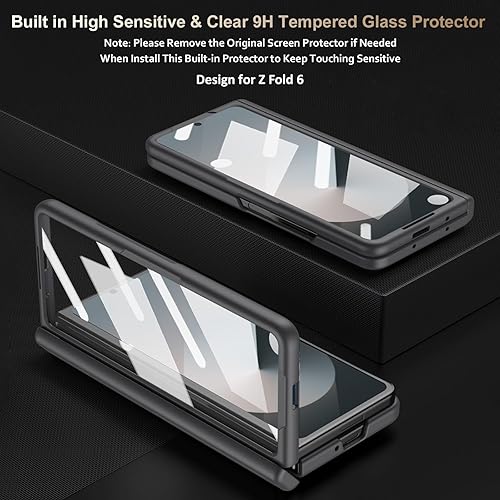 Miniatura 5 de Funda para Samsung Galaxy Z Fold 6 con soporte delgado para S Pen (2024) y lápiz capacitivo genérico, protector de pantalla, protección de bisagra y