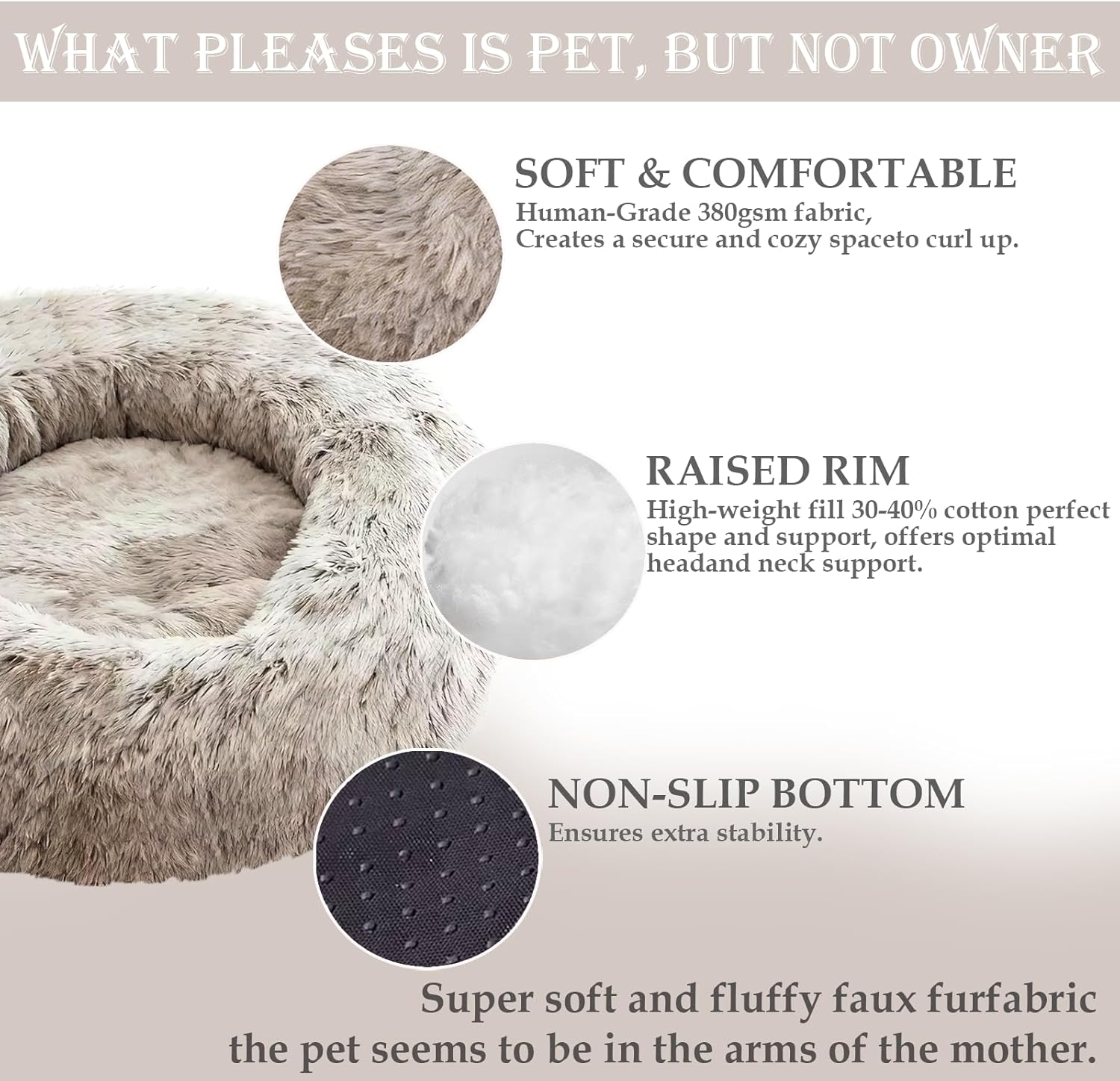 Washable Dog & Cat Bed for Ultra Large Small Medium Size Pet, Calming Donut Round Cute Warming Mat House Supply Indoor, 8 Sized Deal Necessity Essential Furniture for Boy Girl Puppy Kitten kitty