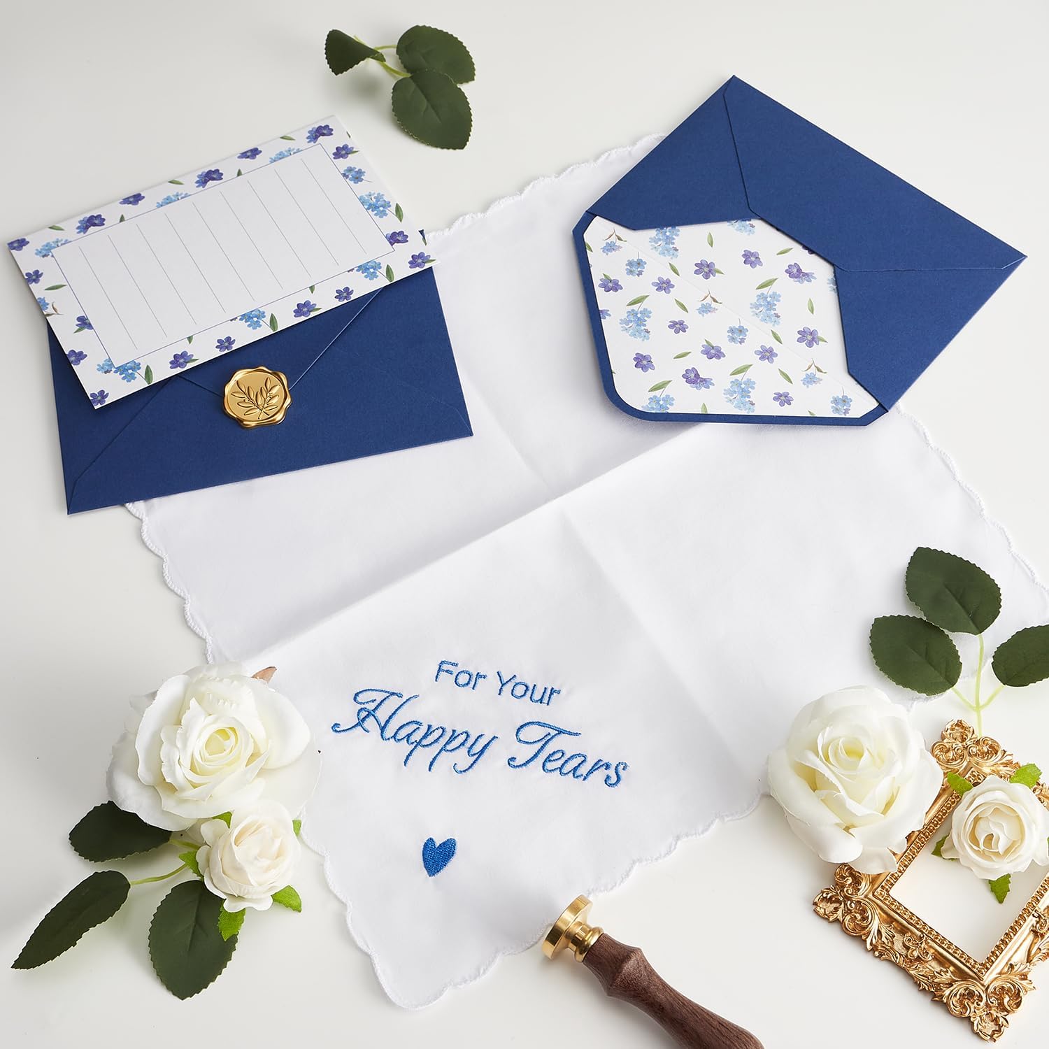 Happy Tears Handkerchief Wedding Gifts Something Blue Gift for Bride to Be Mother of the Bride and Groom Gift, AKI-103E - Image 5
