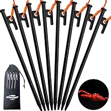 Soomloom Solid Steel Tent Pegs, Stakes, Camping Equipment, 11.8 inches (30 cm), Sets of 8/16