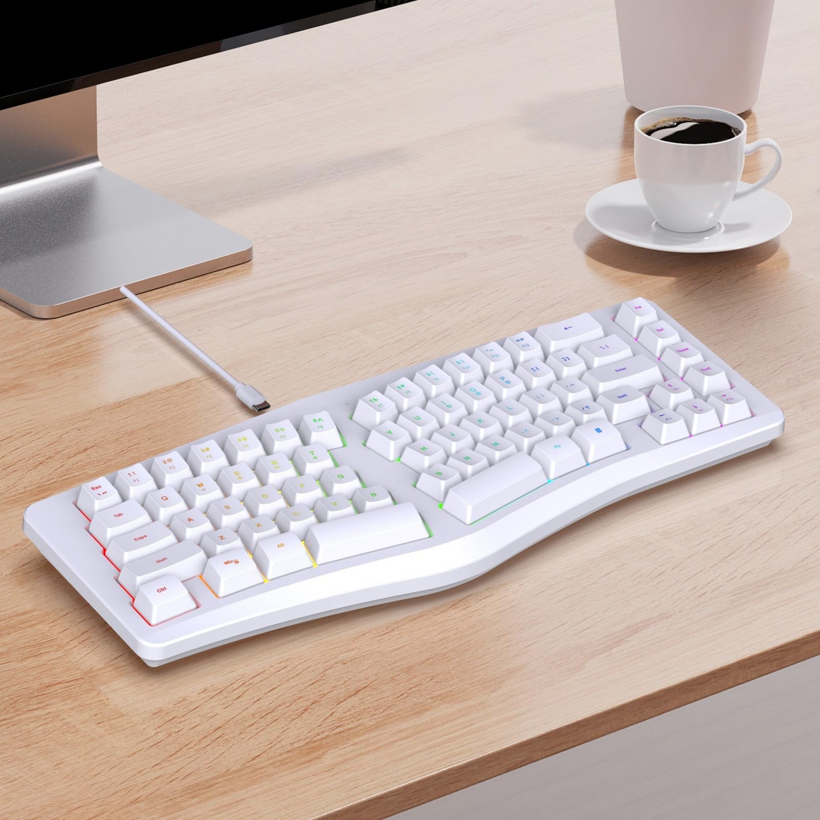 Ergonomische Computertastatur mit 69 Tasten, White