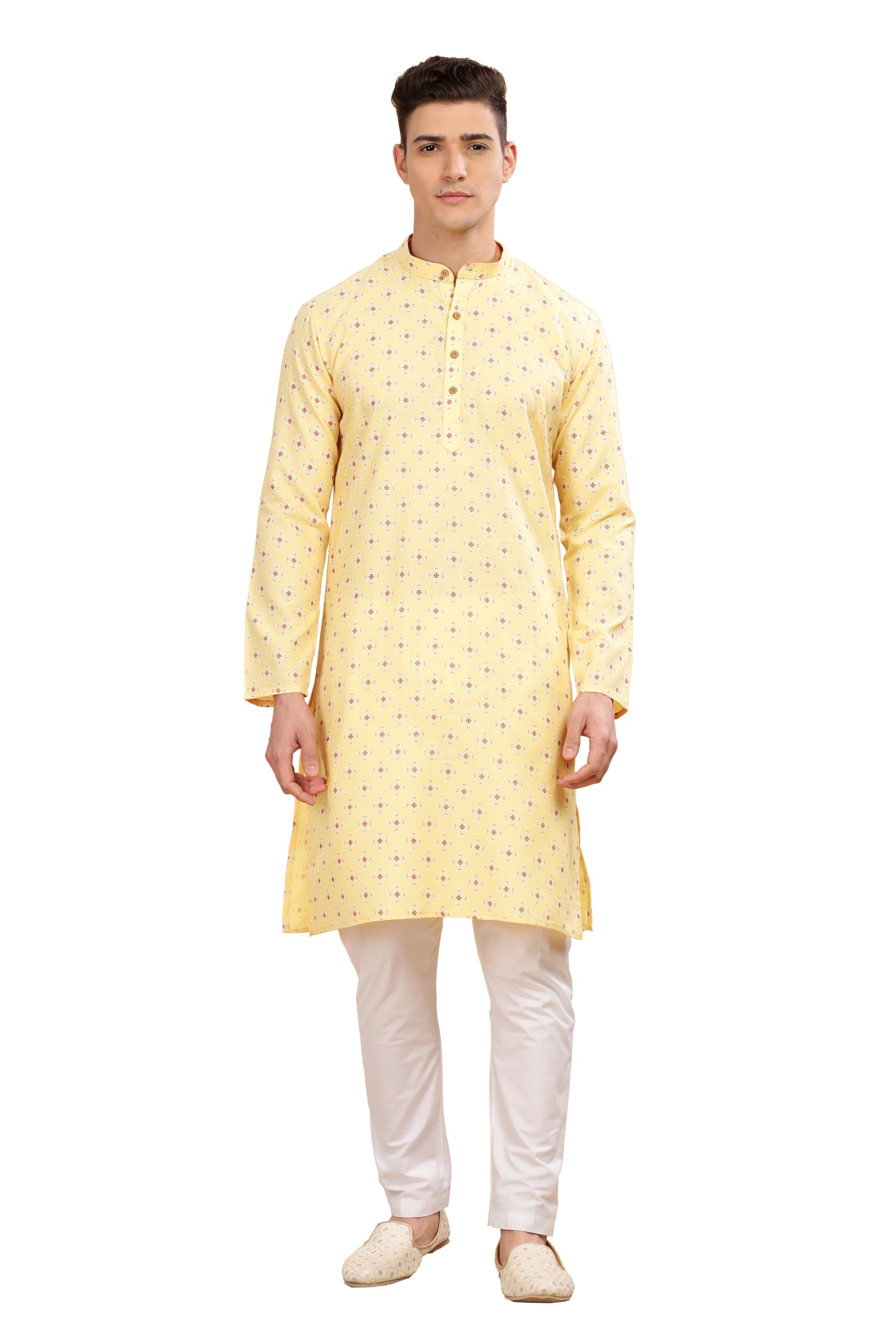 Be Active Men's Traditional Printed Full Sleeves Kurta || Cotton Kurta For Men || Men Kurta For Wedding || Kurta For Men (C-Rf0046 Kr 2 M) Cream