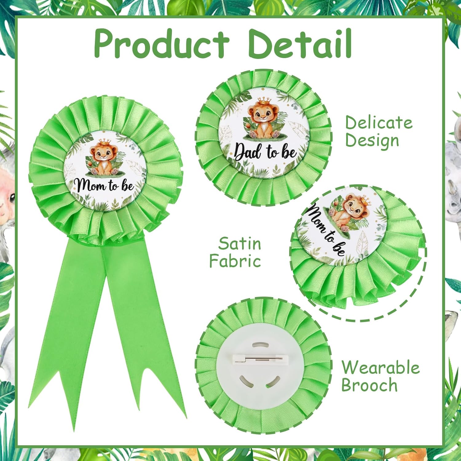 Lion Baby Shower Decoration, Lion Mom To Be Sash Mom Dad To Be Badge Pin Flower Crown Green for Boy A Little King Is On The Way Wild Animal Baby Shower Gender Reveal Decoration
