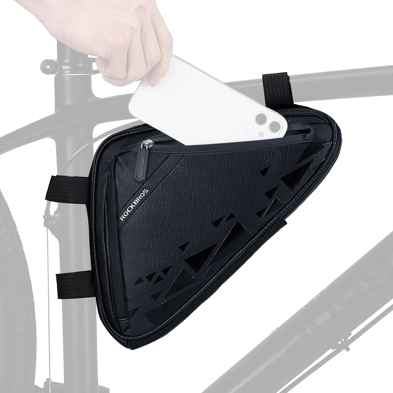 ROCKBROS Bike Triangle Frame Bag Waterproof Top Tube Bag with Keel Support | 2L Large Capacity Adjustable Straps Multi-Pocket Organizer, Reflective Strips for Road & Mountain Bikes