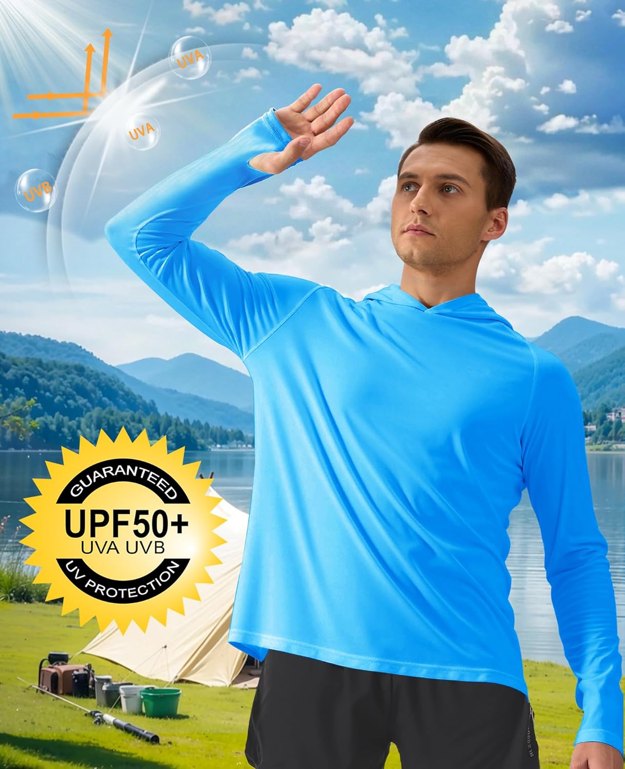 Men's UPF 50+ Sun Protection Long Sleeve Hoodie Shirt Outdoor UV Fishing Shirts for Workout, Running, Fishing,Hiking - Image 3