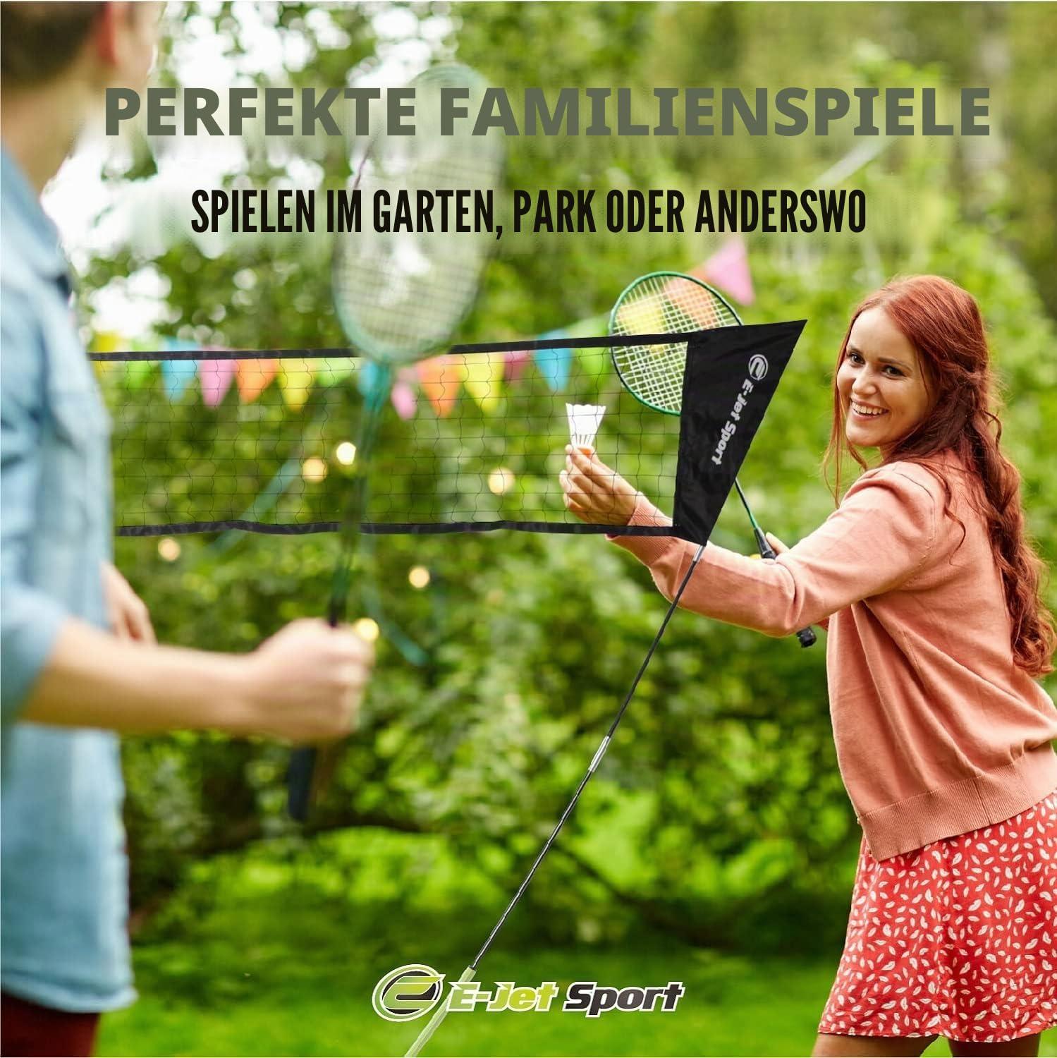 E-Jet Badminton-Netzschläger, Federbälle, Kombi-Set – tragbar und sofort aufgestellt (Hinterhof-Spaß, Strandpark-Picknick, Outdoor-Spiele)