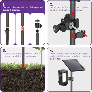 Heavy Duty Camera Mount - Adjustable Outdoor Stake Stand for Ring Spotlight Cam & Solar Panel with 360 Rotation, Ground Mount for Security Camera, Weatherproof 2-in-1 Design
