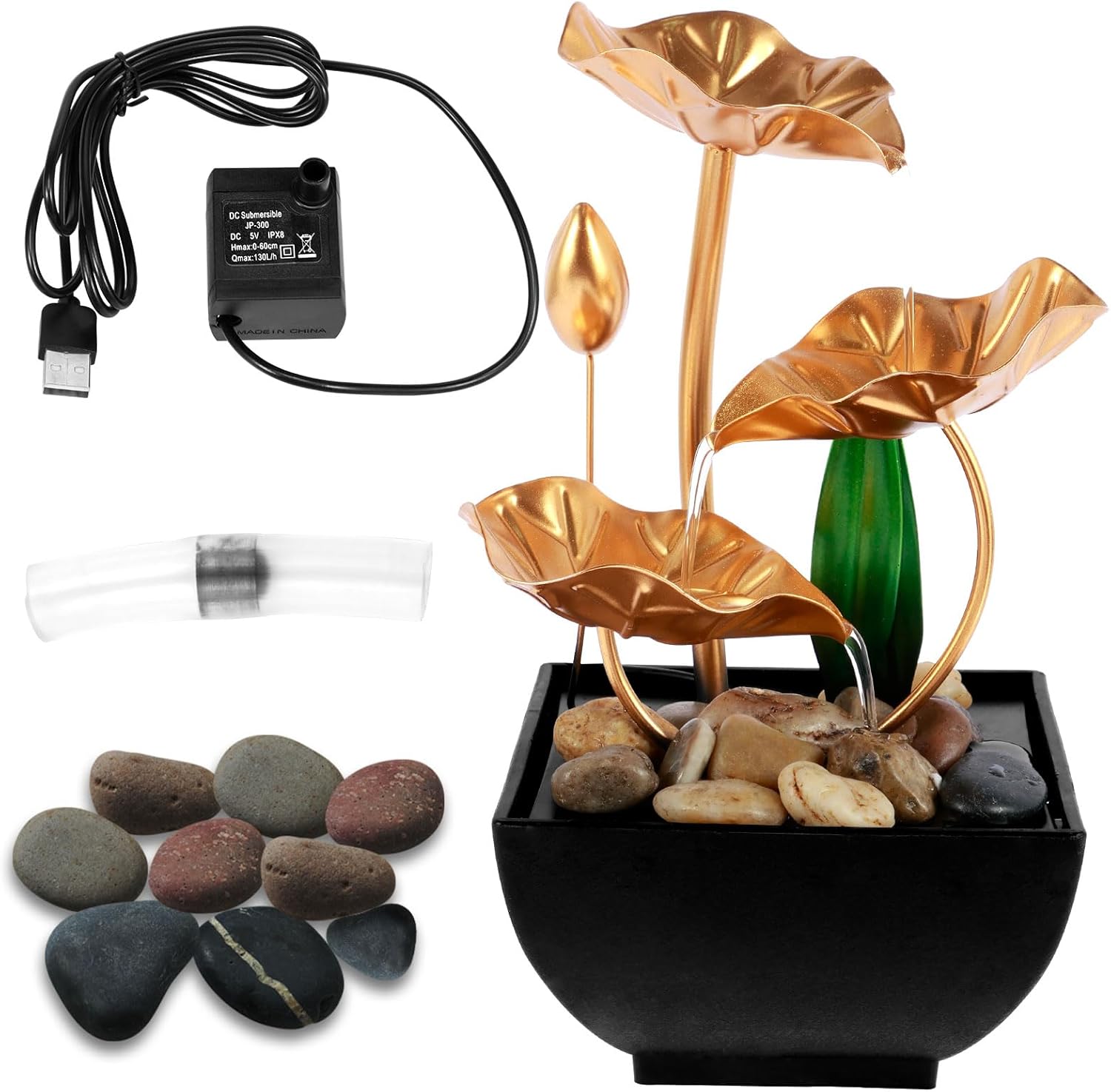Tabletop Fountain USB Powered Small Waterfall with Rocks Relaxation Creative Fountains Desktop Waterfall Decoration Mini Fountain Ornament for Table Office Bedroom Decor