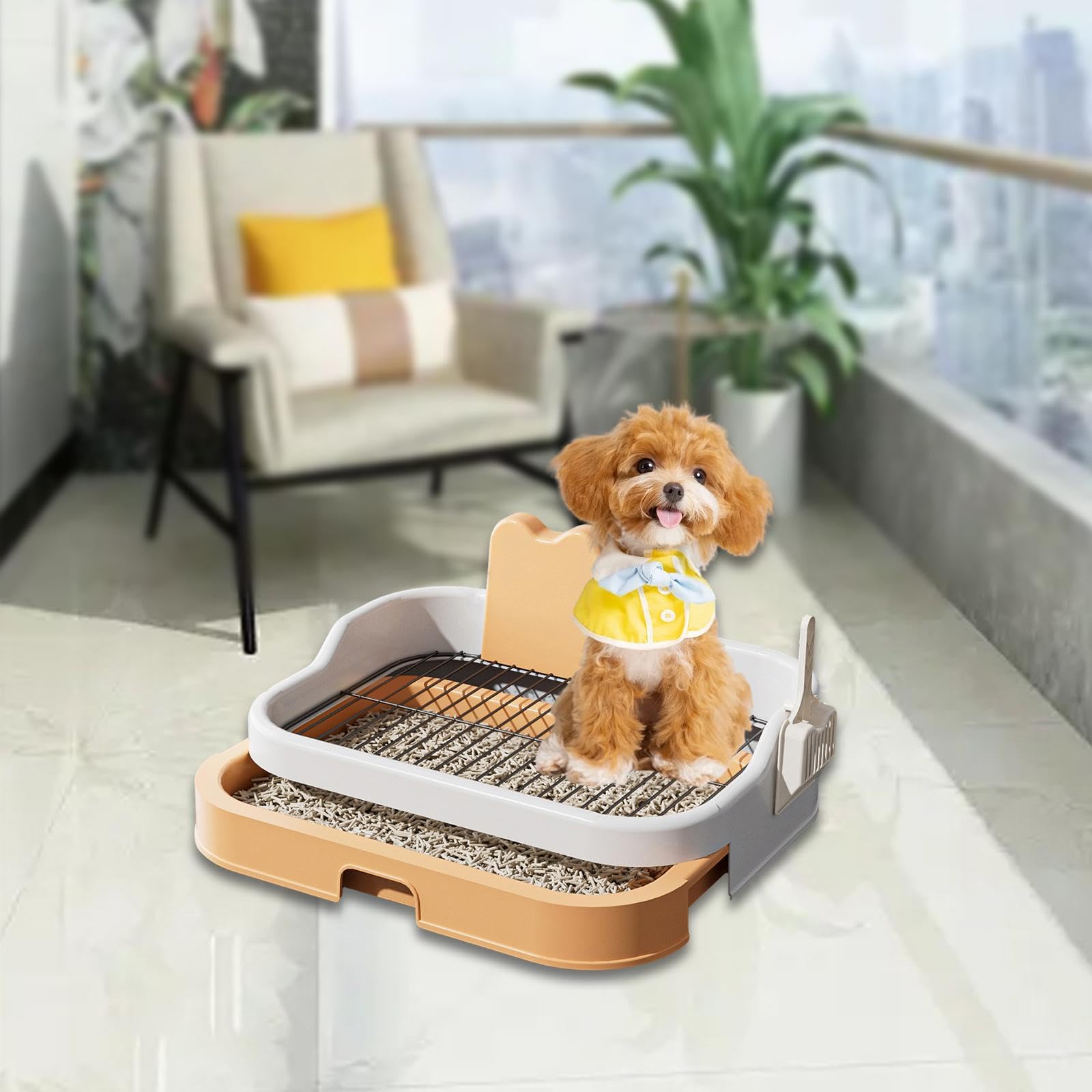 Inodoro para Perros Bandeja Higiénica Estable Material Robusto Fácil Mantenimiento Protege Suelos Y Patas Adecuada para Dormitorios Hogares Apartamen, Naranja Blanco