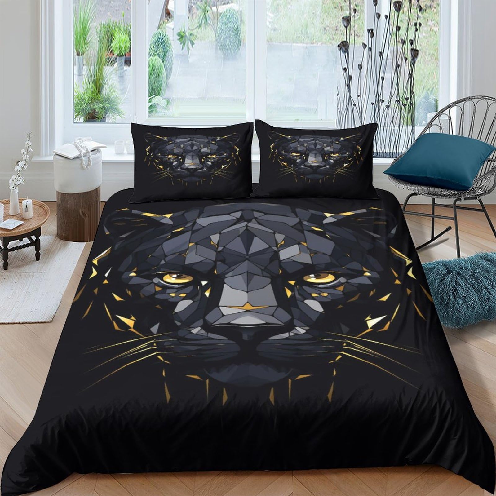 Housse de couette panthère noire 3 pièces lit enfant hypoallergénique douce