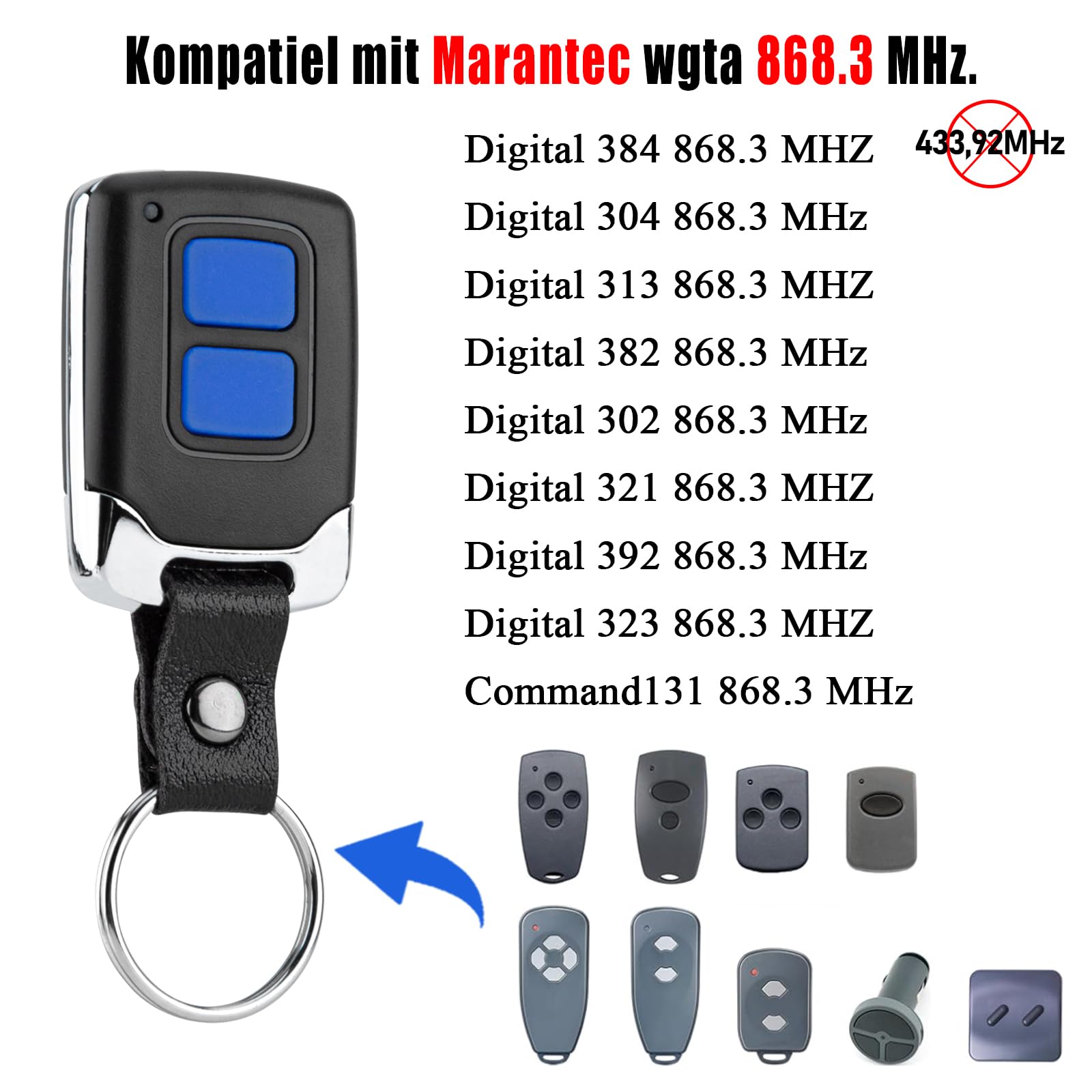 DDcafor Confezione da 2 telecomandi per Hörmann HSE2-868 HSM4-868 HS4-868 HS(M) 2/4, ricambio per Hörmann Blue Button 868,3 MHz telecomando, apriporta garage, mini telecomando portatile