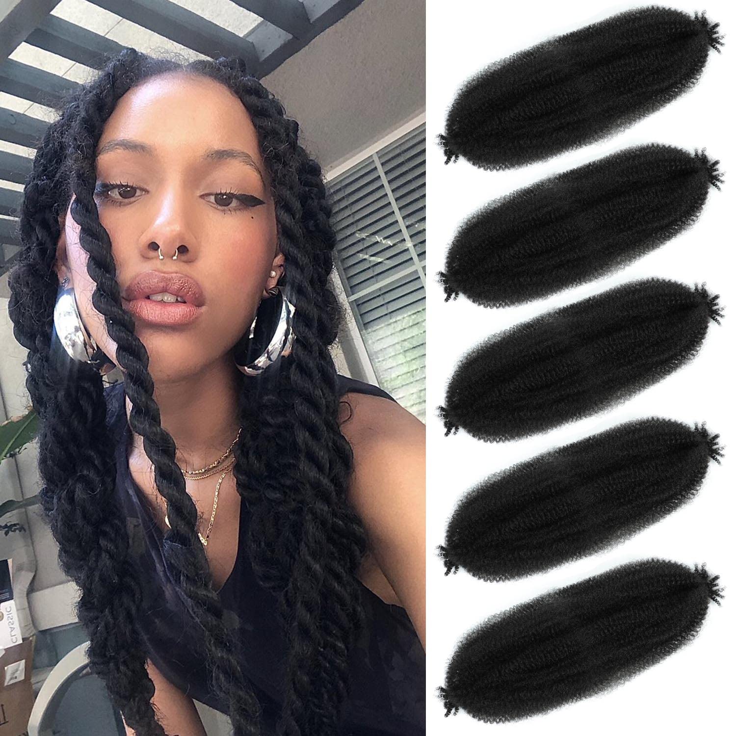 Afro Twist Hair Springy Afro Twist Hair Crochet Braiding Hair (30 Inch (Pack of 5), 1B#) …