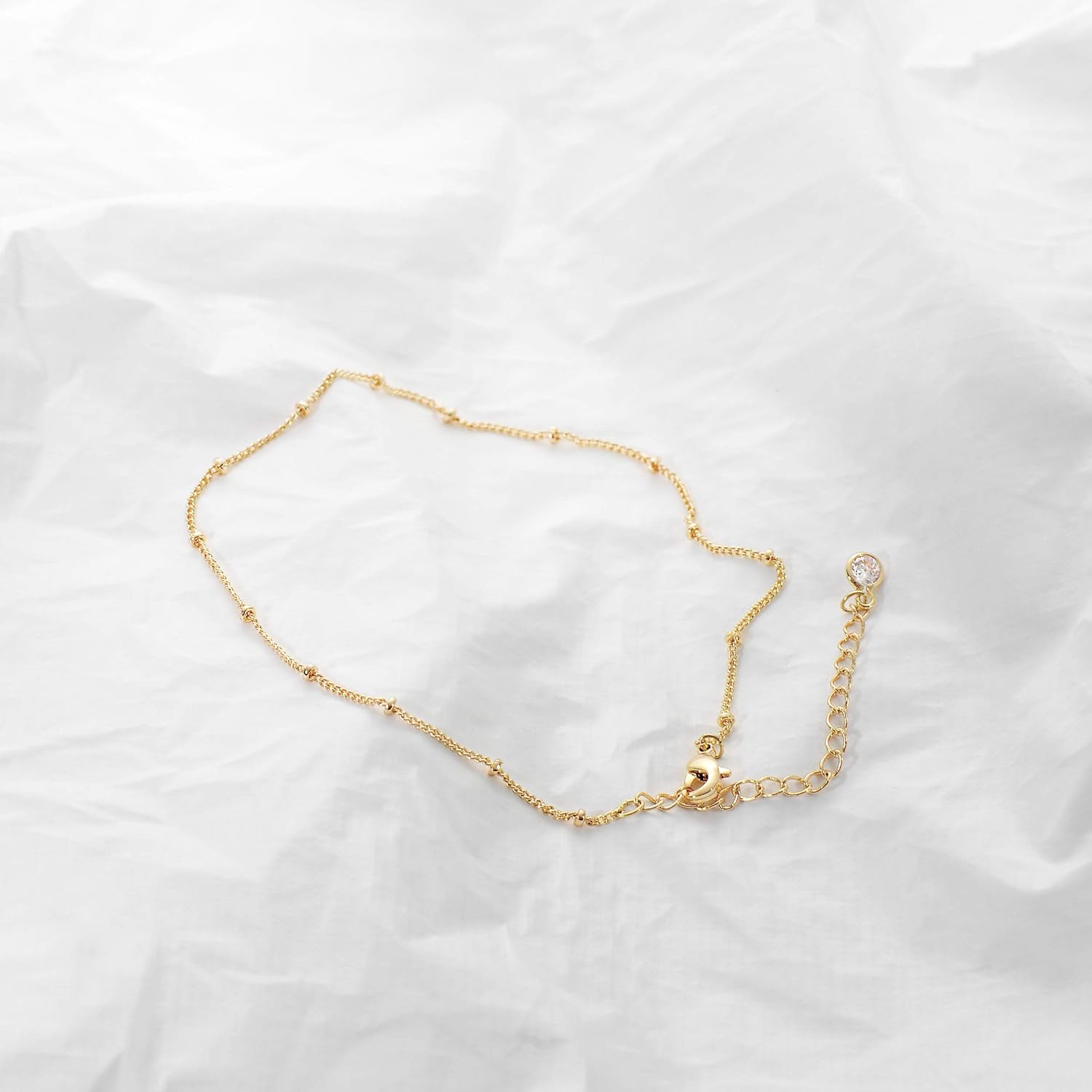 Gold Dainty Satellite Chain Spheres Anklet,14K Gold Plated Boho Cute Tiny Beaded Minimalist Simple Foot Chain Ankle Bracelet for Women: Clothing, Shoes & Jewelry