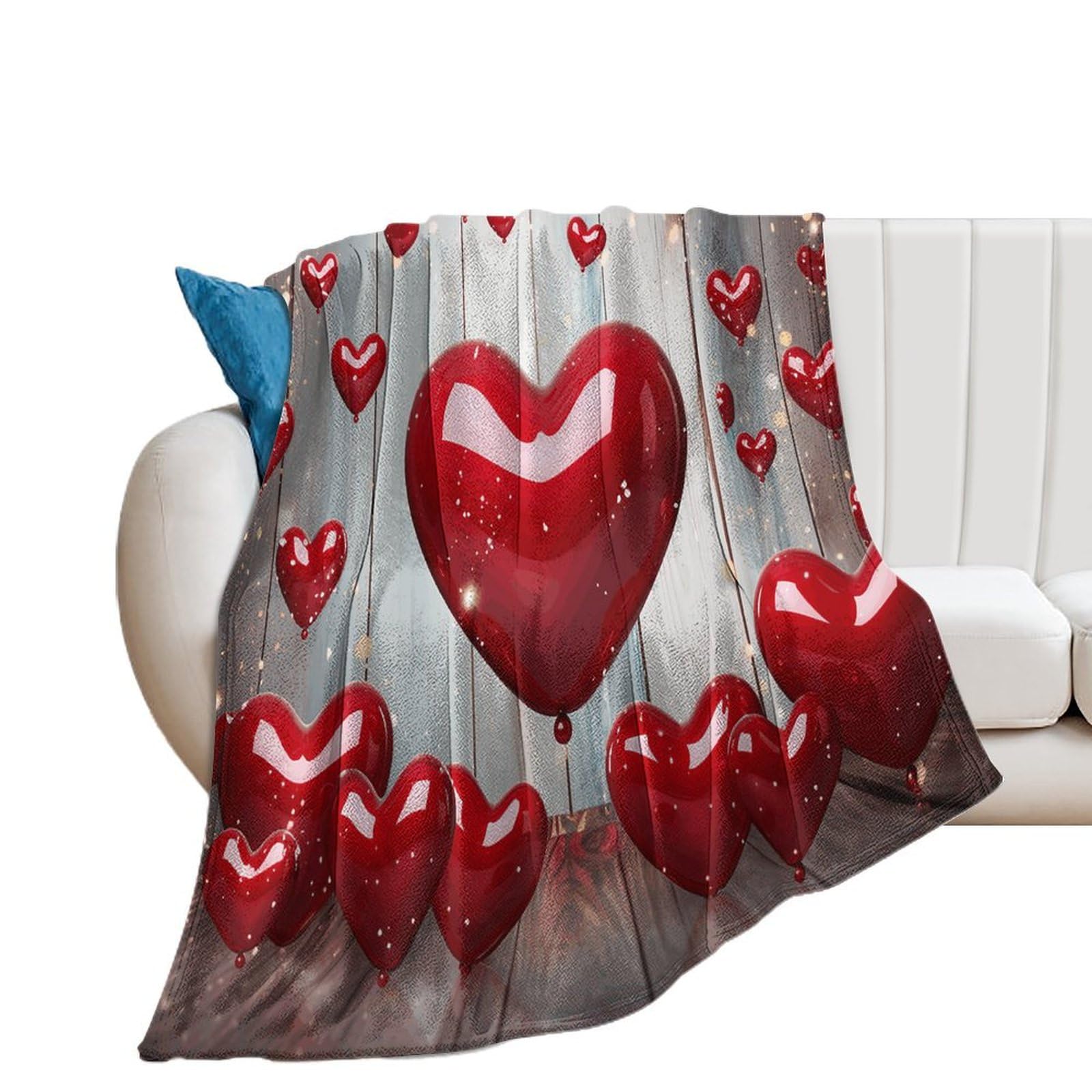 Couverture en flanelle grand format motif cœur 177x203 cm pour canapé et lit