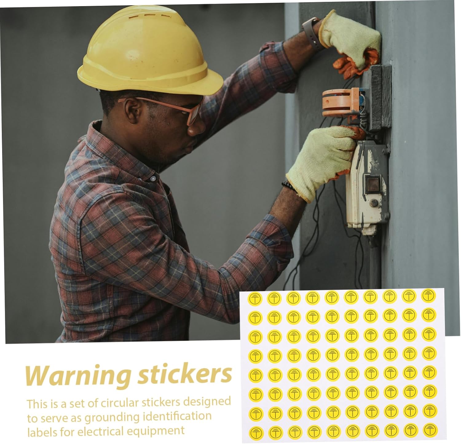 800pcs Grounding Symbol Stickers Self-adhesive Electrical Panel Labels Protective Ground Warning Signs for Safety Electrical Equipment Easy Application Various
