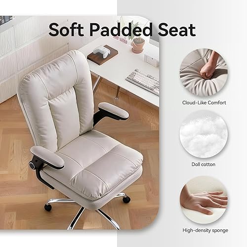 Miniatura 7 de LEAGOO Silla de oficina ejecutiva ergonómica, sillas de escritorio cómodas con respaldo medio con brazos abatibles acolchados 3D, silla enrollable