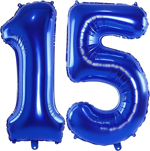 Globos de color azul marino con el número 15 de 40 pulgadas, enormes globos digitales gigantes, globos de helio de números azul oscuro gigantes para