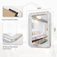 Vista 2 de JJUUYOU Espejo rectangular para pared, espejo de madera, espejos de pared blancos rústicos, espejos decorativos con marco de madera, espejo colgante
