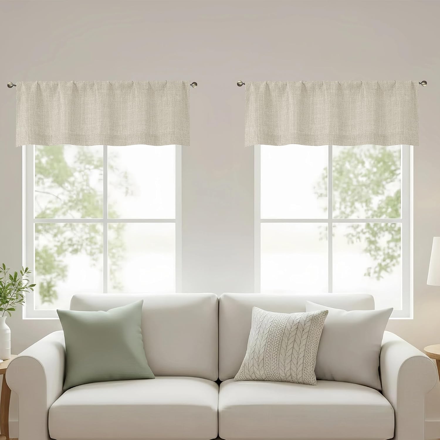 Chyhomenyc Valance for Windows - Light Filtering Faux Linen Textured Window Treatment Rod Pocket Thick Small Short Valance for Bathroom Laundry Basement, 50Wx14L inch, 1 Pack, Linen Color