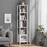 TUTOTAK 6 Tier Bookcase and Bookshelf, Narrow Book Shelf with Door for Small Space, for Living Room, Office, Study, Entryway, White BS03BW006