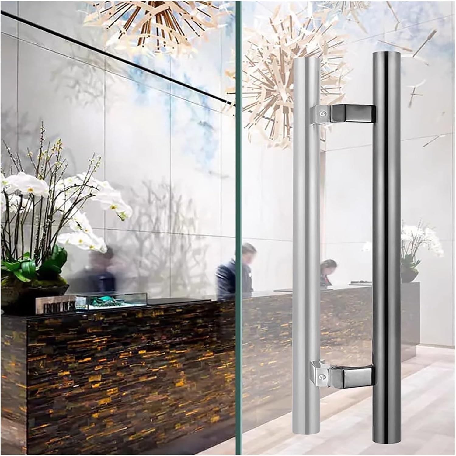 Double Sided Round H Shape Gate Handles for Sliding Barn Door Black Titanium 100cm