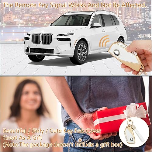 Miniatura 4 de 1797 Funda para llavero para BMW Serie 7 X7 i7 iX XM 2023 Accesorios Bling Llavero Estuche Protector de 4 Botones Oro Blanco TPU, Blanco & Oro